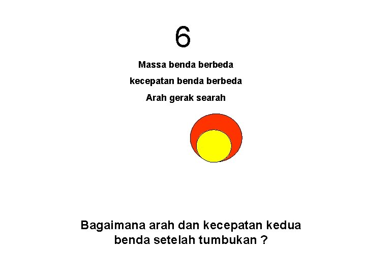 6 Massa benda berbeda kecepatan benda berbeda Arah gerak searah Bagaimana arah dan kecepatan