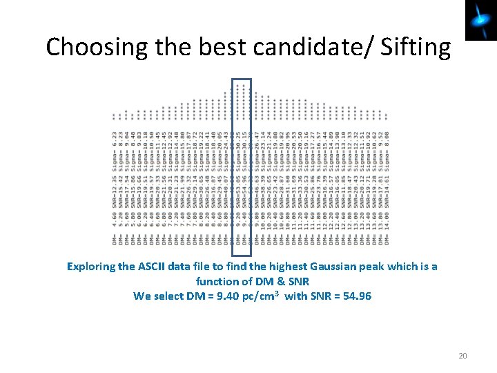 Choosing the best candidate/ Sifting Exploring the ASCII data file to find the highest