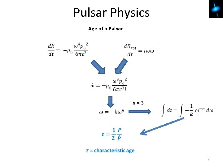 Pulsar Physics Age of a Pulsar n = 3 7 