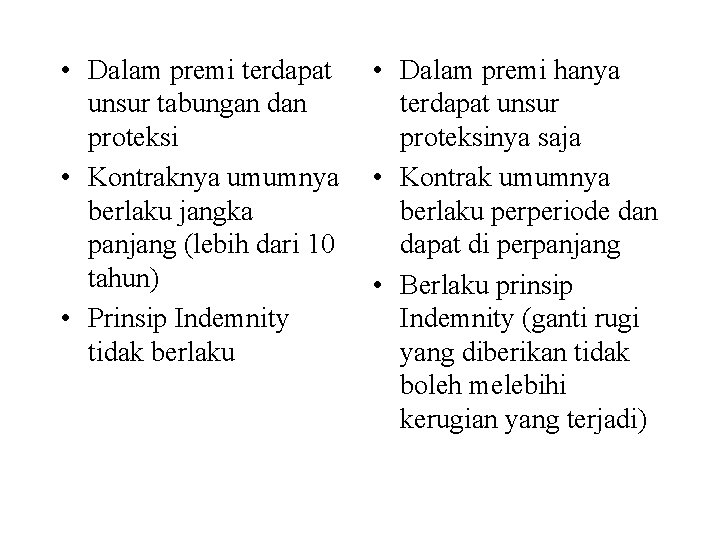  • Dalam premi terdapat unsur tabungan dan proteksi • Kontraknya umumnya berlaku jangka