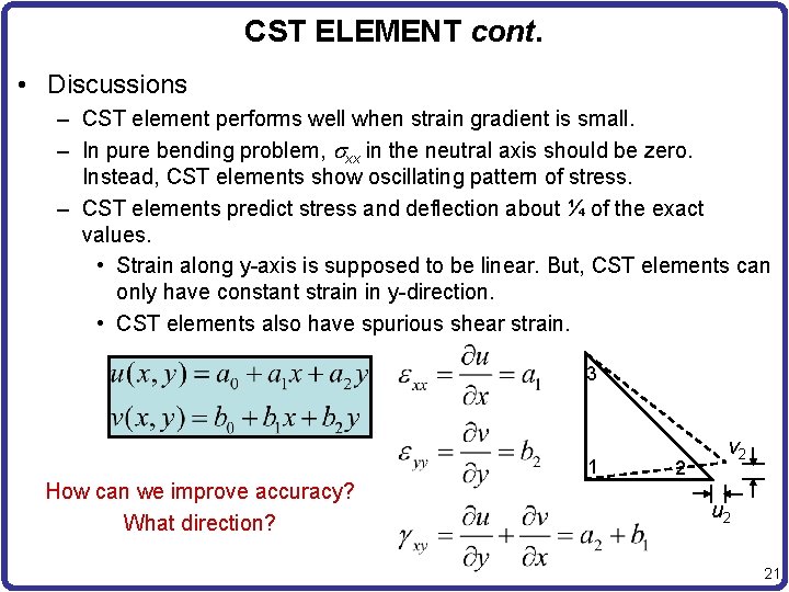 CST ELEMENT cont. • Discussions – CST element performs well when strain gradient is