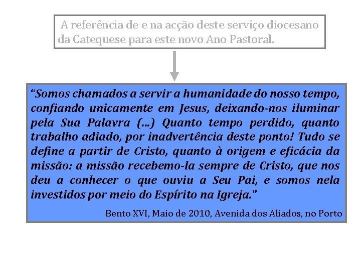 A referência de e na acção deste serviço diocesano da Catequese para este novo