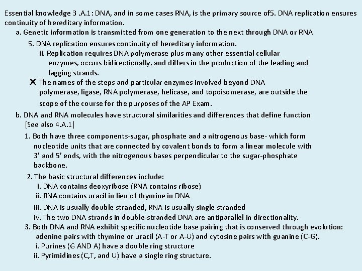 Essential knowledge 3. A. 1: DNA, and in some cases RNA, is the primary Essential knowledge 3. A. 1: DNA, and in some cases RNA, is the primary