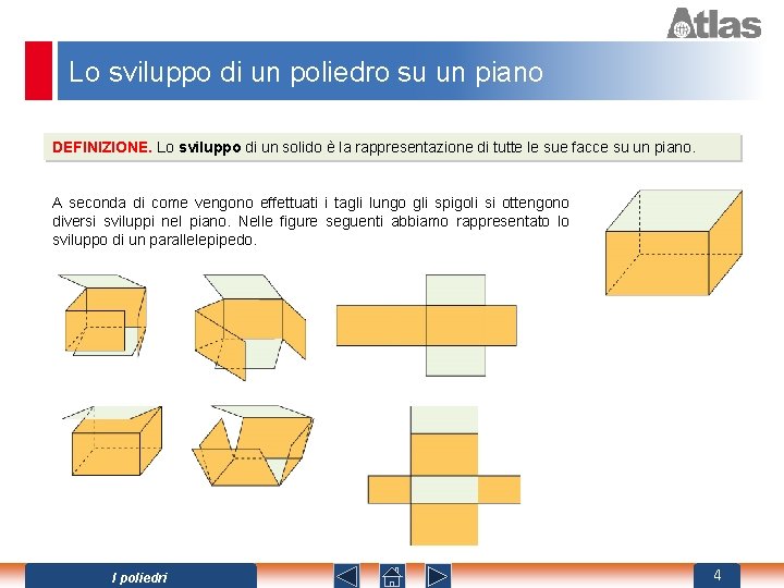 Lo sviluppo di un poliedro su un piano DEFINIZIONE. Lo sviluppo di un solido