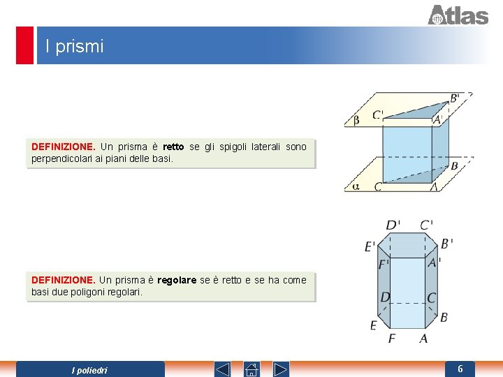 I prismi DEFINIZIONE. Un prisma è retto se gli spigoli laterali sono perpendicolari ai