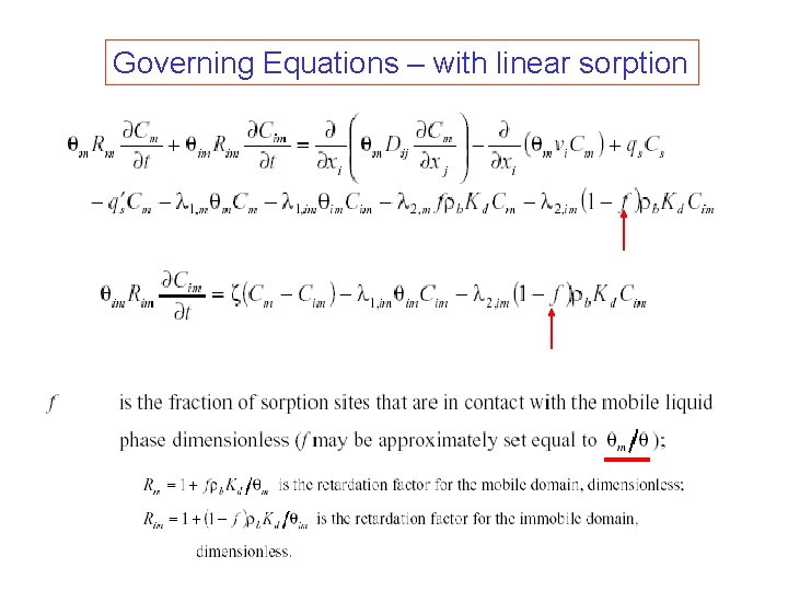 Governing Equations – with linear sorption 