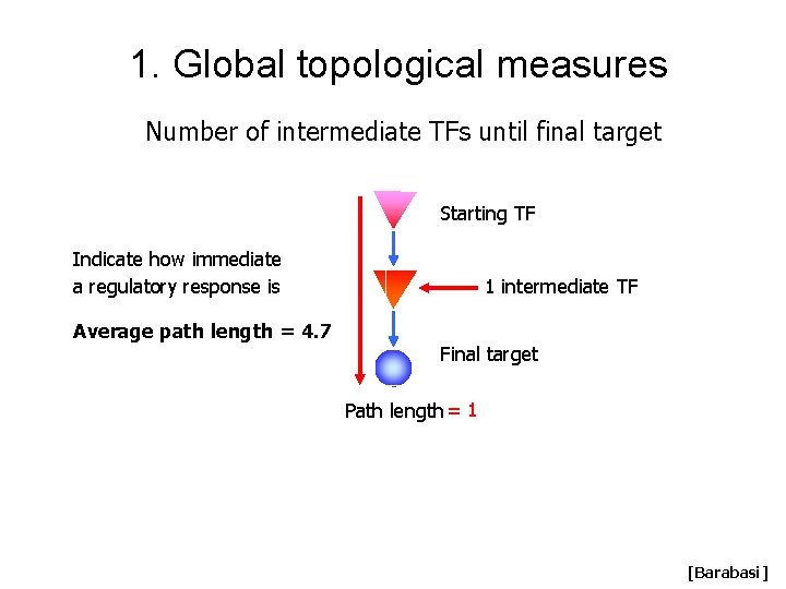 1. Global topological measures Number of intermediate TFs until final target Starting TF Indicate 1. Global topological measures Number of intermediate TFs until final target Starting TF Indicate