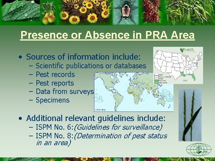 Presence or Absence in PRA Area • Sources of information include: – – –