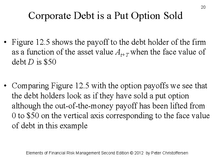 Corporate Debt is a Put Option Sold 20 • Figure 12. 5 shows the