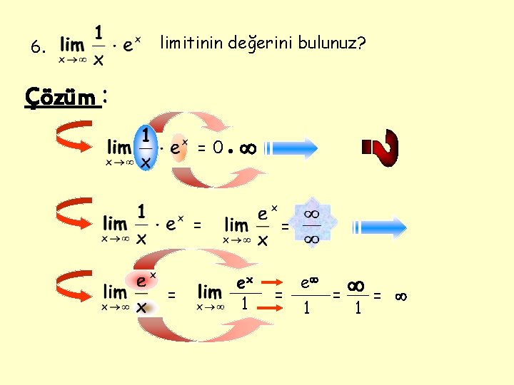 6. limitinin değerini bulunuz? Çözüm : = 0 = = = ex 1 e