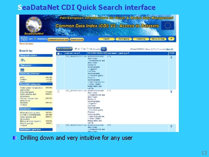 Sea. Data. Net CDI Quick Search interface Drilling down and very intuitive for any