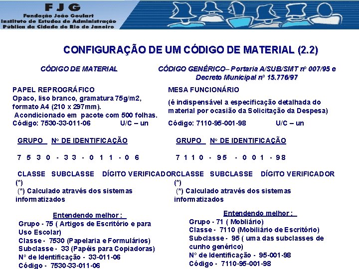 CONFIGURAÇÃO DE UM CÓDIGO DE MATERIAL (2. 2) CÓDIGO DE MATERIAL PAPEL REPROGRÁFICO Opaco,