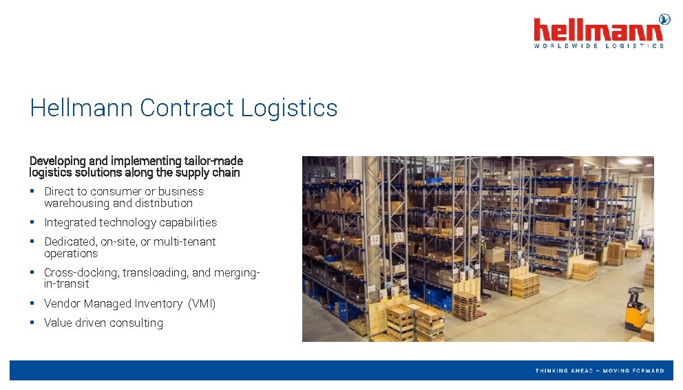 Hellmann Contract Logistics Developing and implementing tailor-made logistics solutions along the supply chain §