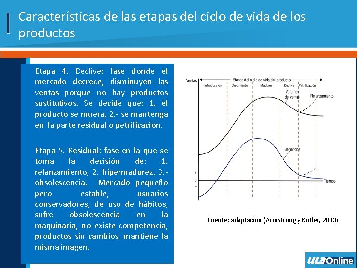 Características de las etapas del ciclo de vida de los productos Etapa 4. Declive: