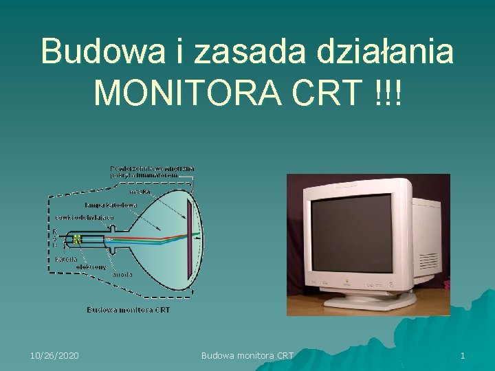 Budowa i zasada działania MONITORA CRT !!! 10/26/2020 Budowa monitora CRT 1 