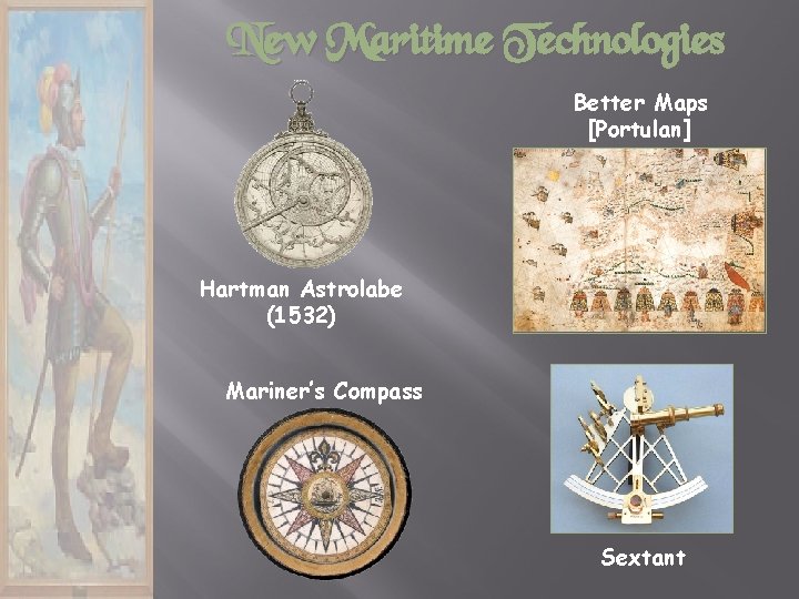 New Maritime Technologies Better Maps [Portulan] Hartman Astrolabe (1532) Mariner’s Compass Sextant 