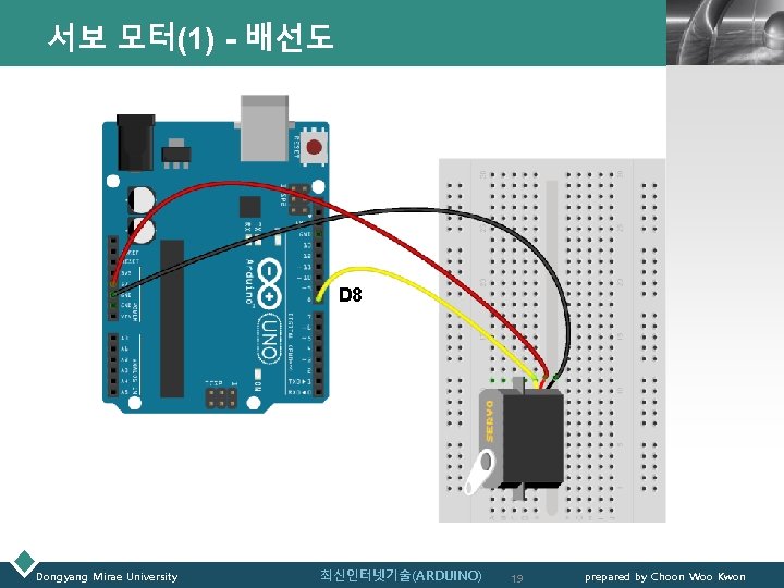 서보 모터(1) - 배선도 LOGO D 8 Dongyang Mirae University 최신인터넷기술(ARDUINO) 19 prepared by