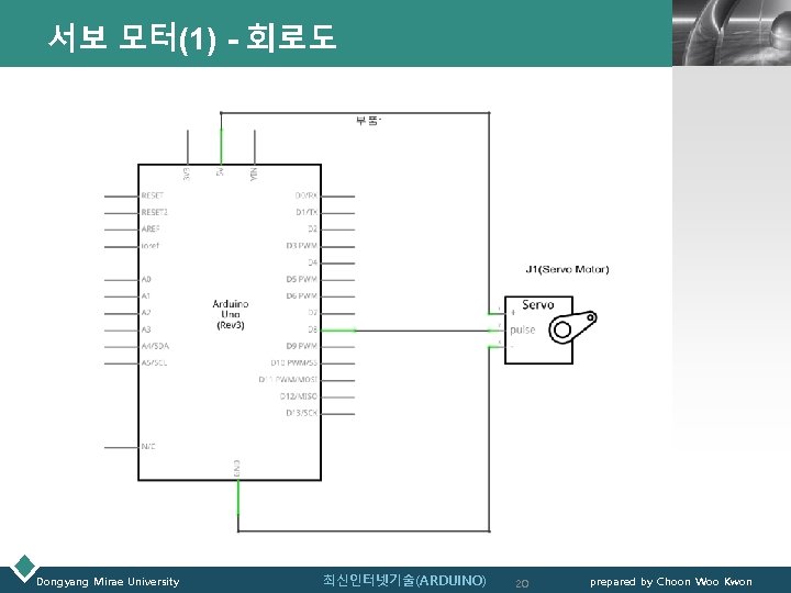 서보 모터(1) - 회로도 Dongyang Mirae University 최신인터넷기술(ARDUINO) LOGO 20 prepared by Choon Woo