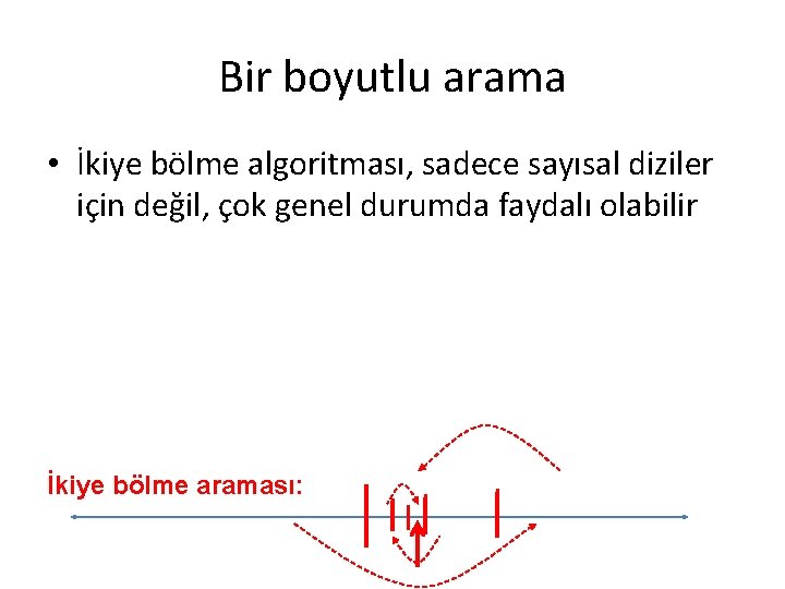 Bir boyutlu arama • İkiye bölme algoritması, sadece sayısal diziler için değil, çok genel