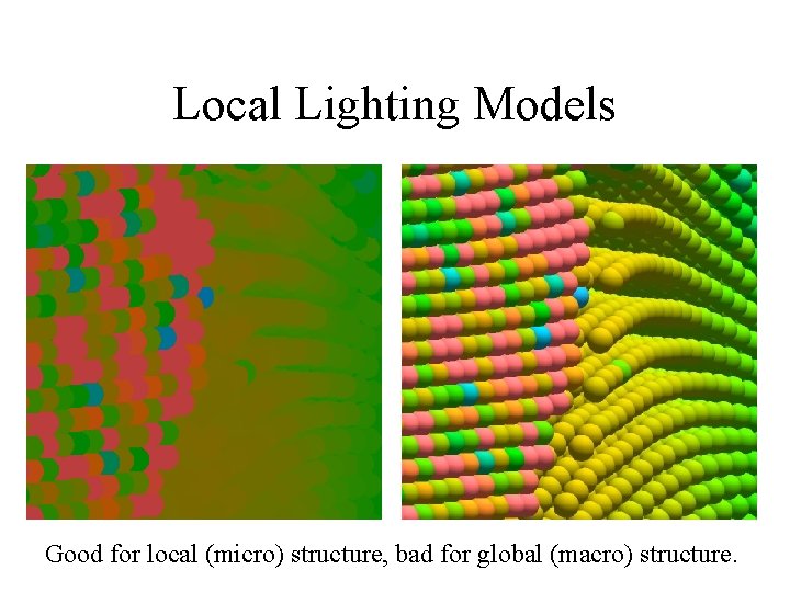 Local Lighting Models Good for local (micro) structure, bad for global (macro) structure. 