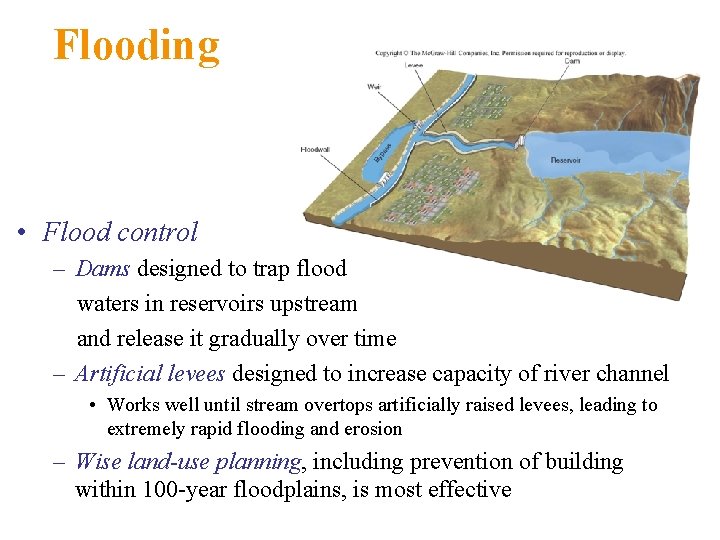 Flooding • Flood control – Dams designed to trap flood waters in reservoirs upstream