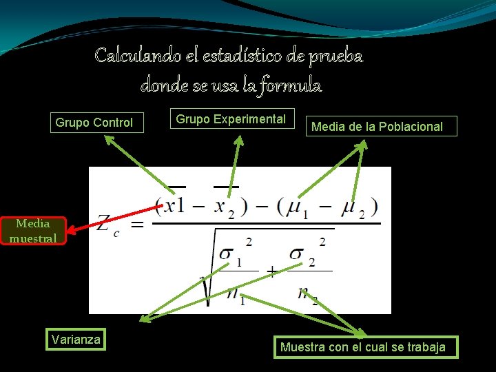 Calculando el estadístico de prueba donde se usa la formula Grupo Control Grupo Experimental