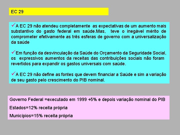 EC 29 üA EC 29 não atendeu completamente as expectativas de um aumento mais