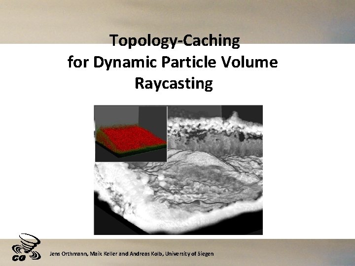 Topology-Caching for Dynamic Particle Volume Raycasting Jens Orthmann, Maik Keller and Andreas Kolb, University