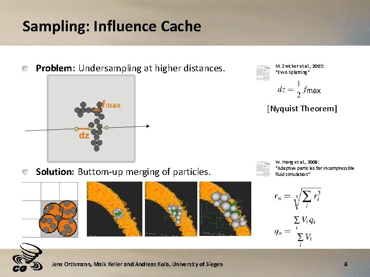 Sampling: Influence Cache Problem: Undersampling at higher distances. M. Zwicker et al. , 2003: