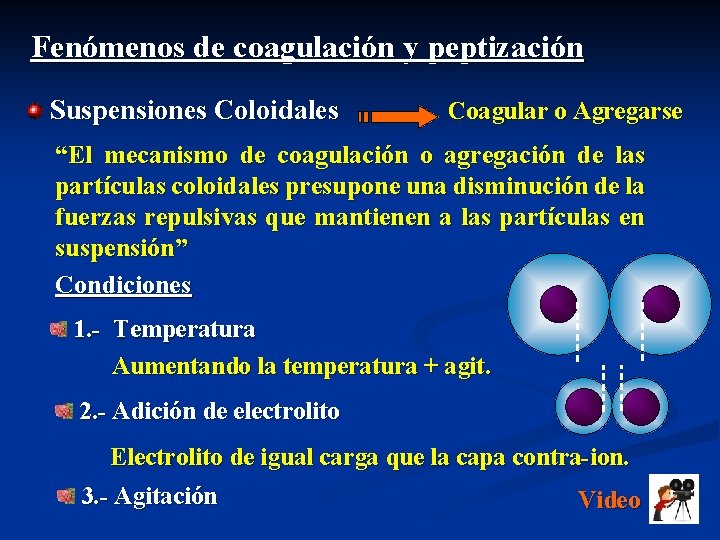 Fenómenos de coagulación y peptización Suspensiones Coloidales Coagular o Agregarse “El mecanismo de coagulación