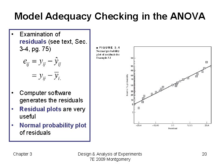 Model Adequacy Checking in the ANOVA • Examination of residuals (see text, Sec. 3