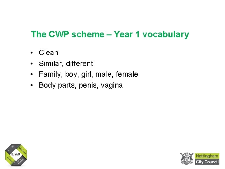 Sex and Relationships Education in Primary Schools The CWP scheme – Year 1 vocabulary Sex and Relationships Education in Primary Schools The CWP scheme – Year 1 vocabulary