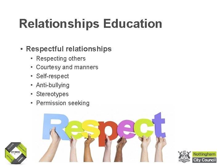Relationships Education • Respectful relationships • • • Respecting others Courtesy and manners Self-respect Relationships Education • Respectful relationships • • • Respecting others Courtesy and manners Self-respect