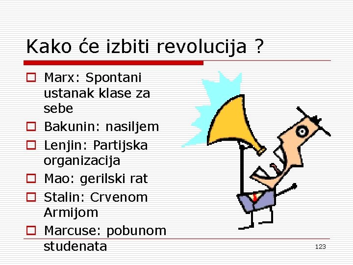 Kako će izbiti revolucija ? o Marx: Spontani ustanak klase za sebe o Bakunin: