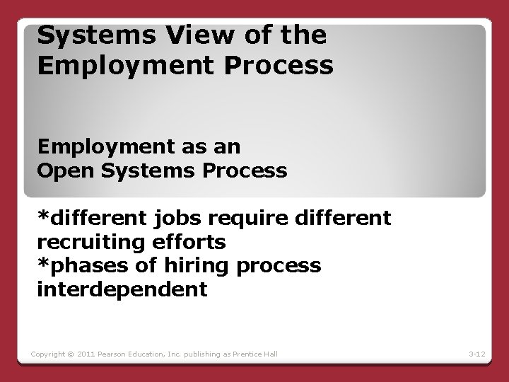 Systems View of the Employment Process Employment as an Open Systems Process *different jobs
