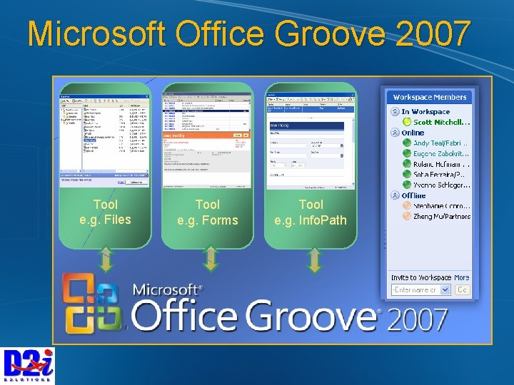 Microsoft Office Groove 2007 Tool e. g. Files Tool e. g. Forms Tool e.