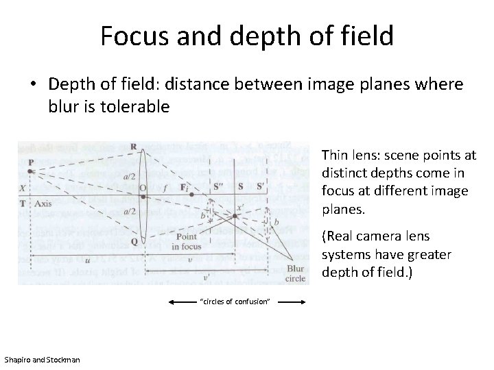 Focus and depth of field • Depth of field: distance between image planes where Focus and depth of field • Depth of field: distance between image planes where