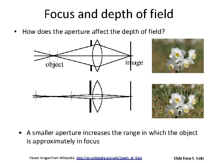 Focus and depth of field • How does the aperture affect the depth of Focus and depth of field • How does the aperture affect the depth of
