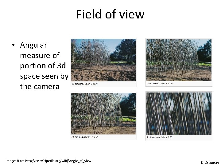 Field of view • Angular measure of portion of 3 d space seen by Field of view • Angular measure of portion of 3 d space seen by