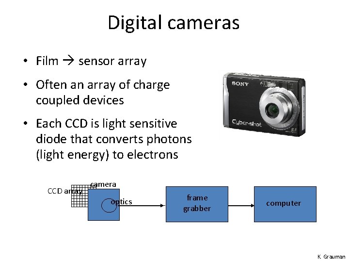 Digital cameras • Film sensor array • Often an array of charge coupled devices Digital cameras • Film sensor array • Often an array of charge coupled devices