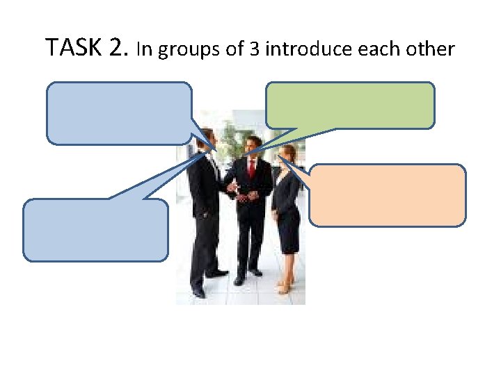 TASK 2. In groups of 3 introduce each other 