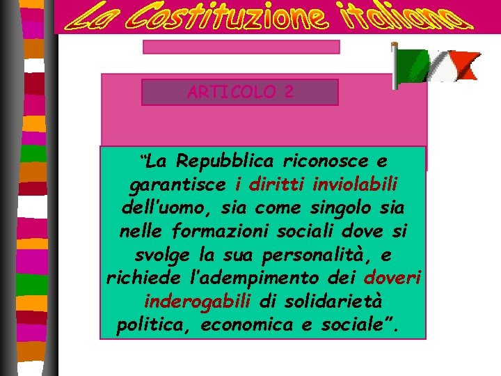 ARTICOLO 2 “La Repubblica riconosce e garantisce i diritti inviolabili dell’uomo, sia come singolo ARTICOLO 2 “La Repubblica riconosce e garantisce i diritti inviolabili dell’uomo, sia come singolo