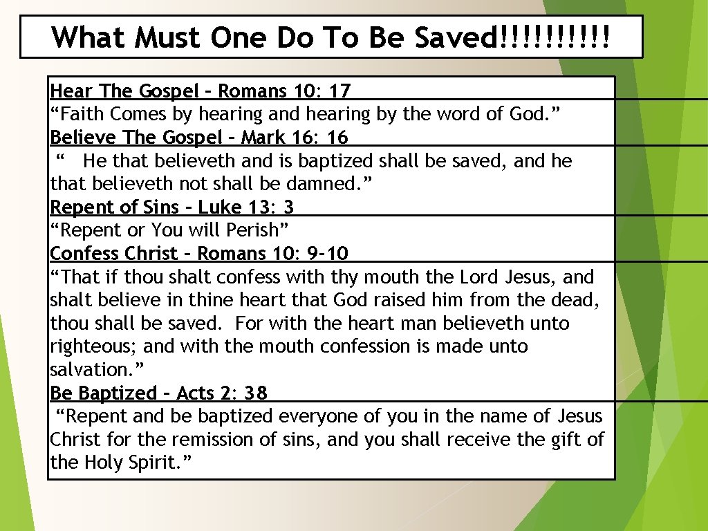 What Must One Do To Be Saved!!!!! Hear The Gospel – Romans 10: 17