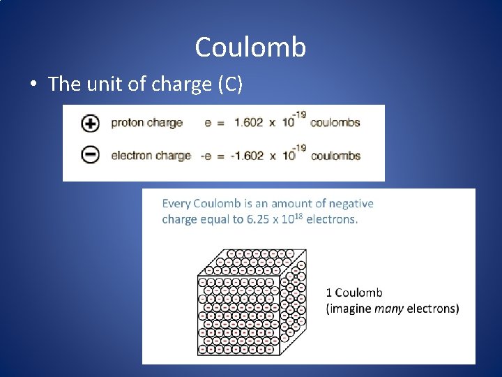 Coulomb • The unit of charge (C) 