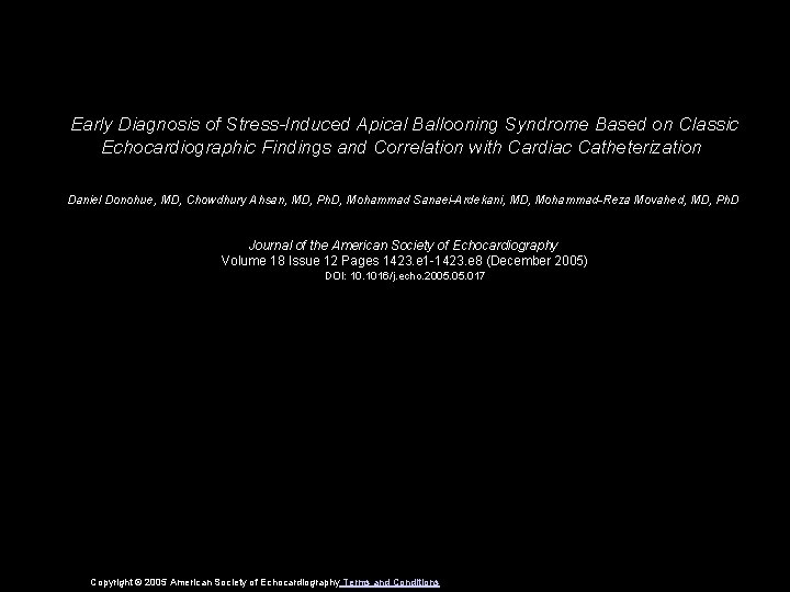 Early Diagnosis of Stress-Induced Apical Ballooning Syndrome Based on Classic Echocardiographic Findings and Correlation