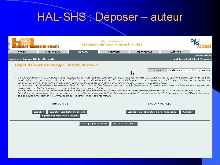 HAL-SHS : Déposer – auteur 