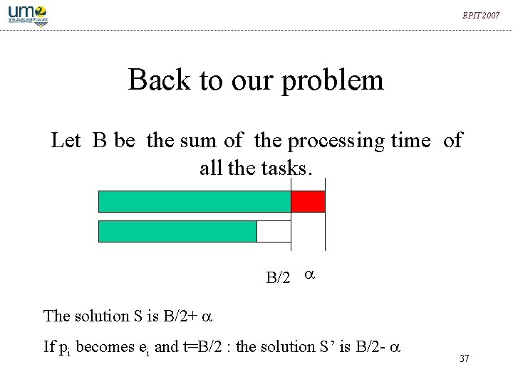 EPIT 2007 Back to our problem Let B be the sum of the processing