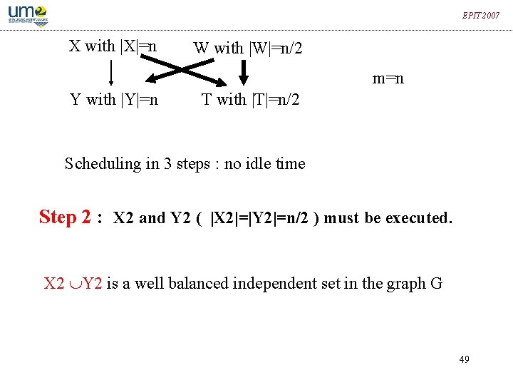 EPIT 2007 X with |X|=n W with |W|=n/2 m=n Y with |Y|=n T with