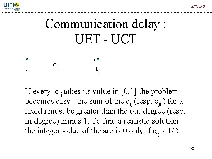 EPIT 2007 Communication delay : UET - UCT ti cij tj If every cij