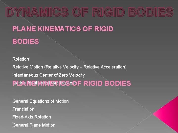 DYNAMICS OF RIGID BODIES PLANE KINEMATICS OF RIGID BODIES Rotation Relative Motion (Relative Velocity